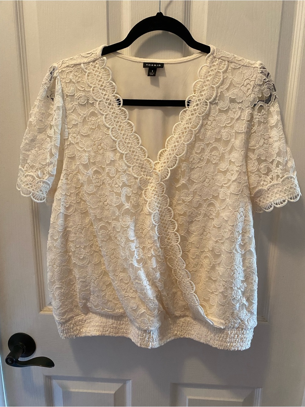 torrid White Lace Wrap Surplice Blouse